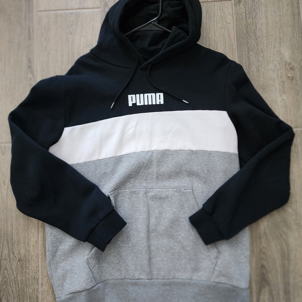 PUMA Men's Black, White, and Gray Hoodie